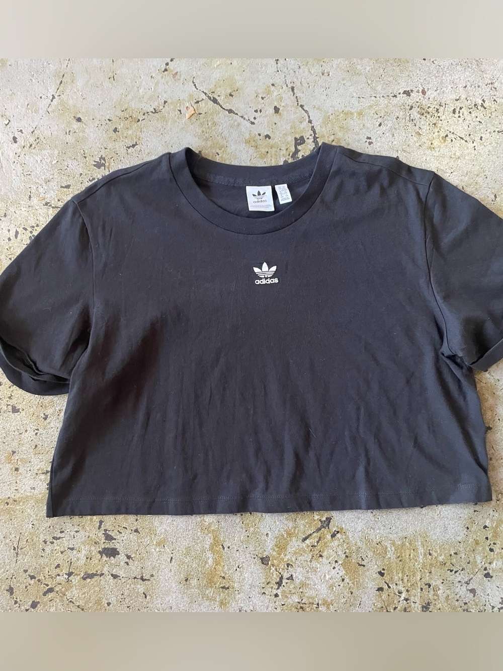 Adidas Essentials Women's Cropped Trefoil Tee with Cuffed Sleeves Black Size XL
